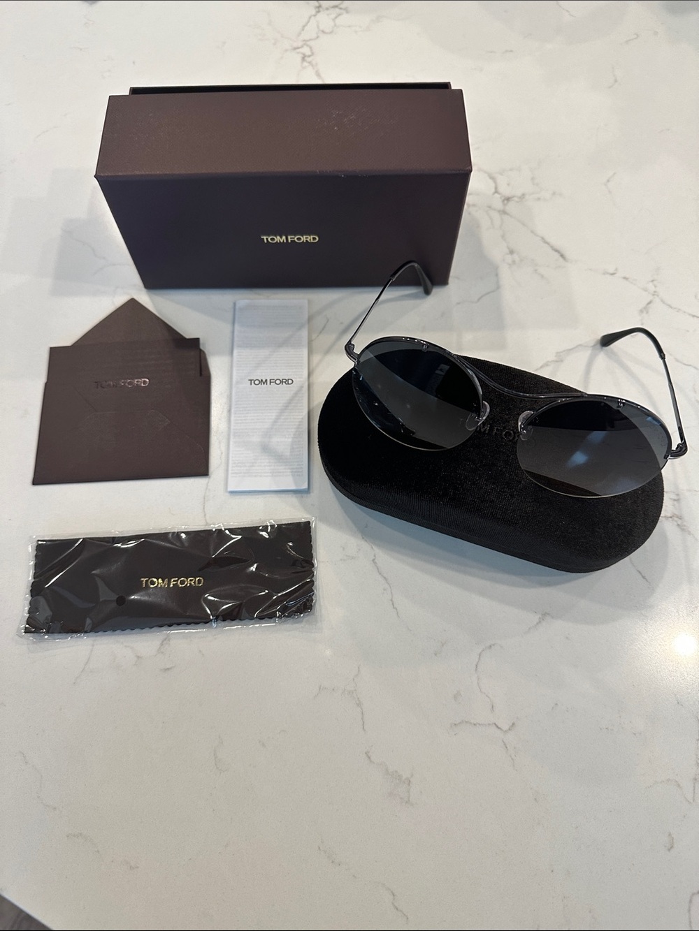 Tom Ford Womens Bronze Metal Aviator Sunglasses with Dark Gray Lenses